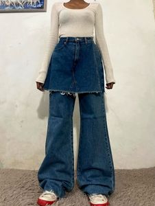 Denim Jeans with Skirt Overlay