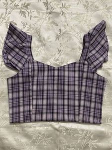 Purple Plaid Ruffle Sleeve Top