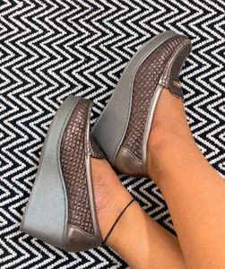 Heeled Silver Loafers