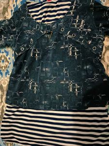 Dark Blue Graphic Print Top