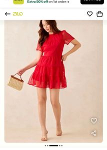Elegant Red Swiss Dot Dress Material