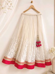 Premium Off White Net Floral Embroidered Lehenga