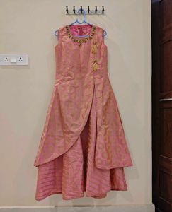 Elegant 2-Piece Indo-Western Pink &amp; Gold Gown