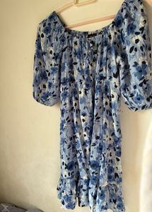 Blue Floral Off-Shoulder Dress