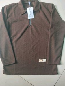 Men's Brown Zip Polo Shirt