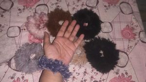 Fuzzy Scrunchie Set - Pack of 7