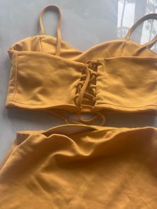 Yellow Crop Top and Skirt Set