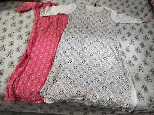 set of 2 kurta in pink and off white for women 🤍