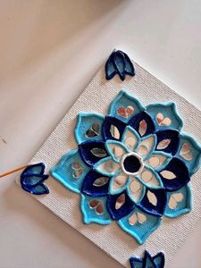 Blue Lippan Mirror Mandala Art