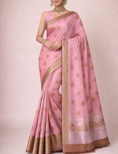 Elegant Pink Silk Saree with Gold Border