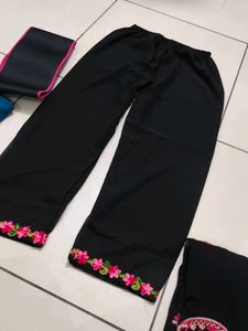 Black Kurta Set with Pink Embroidery