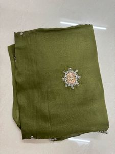 Women Olive Green Heavy Party Wear Saree