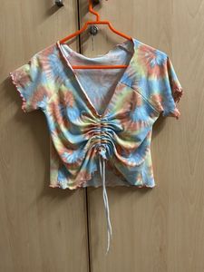 Cute Tie-Dye Ruched Crop Top