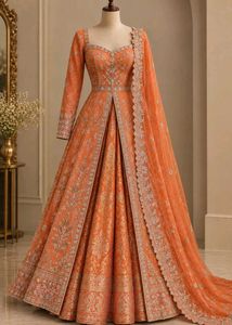orange dabka work indo western dress