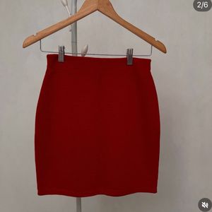Red Ribbed Mini Skirt