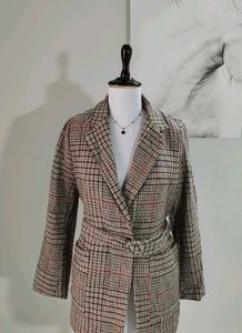 Belted Plaid Blazer