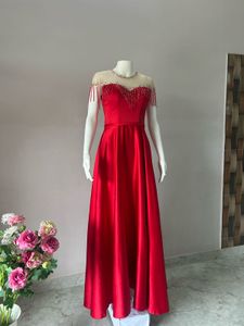 Elegant Red Beaded Evening Gown