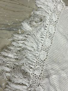 Cream Crochet Poncho with Fringe