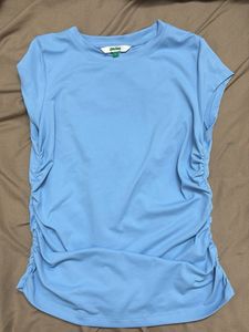 cap sleeved ruched fitted baby blue top
