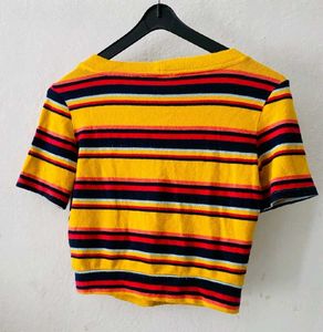 V-Neck Striped Crop Top
