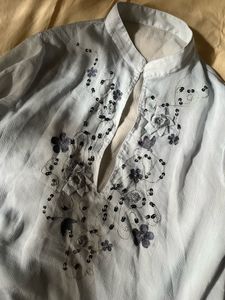 Embroidered Light Blue Tunic Top