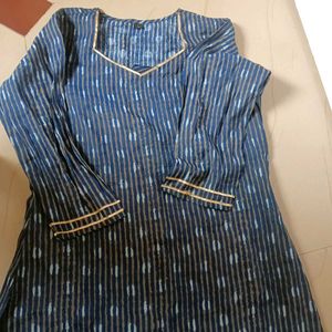 Blue Striped Kurta with Golden Trim