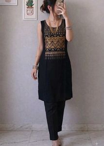 Elegant Black Kurta with Golden FoilPrint