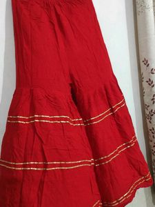 Red Palazzos with Gold Detail