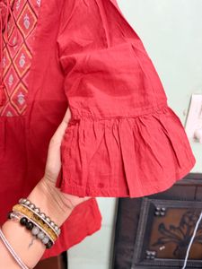 Red Ethnic Kurta with Tassels