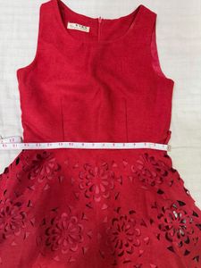 Red Floral Cutout Fit and Flare Dress