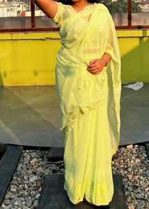 Elegant Light Green Embroidered Saree