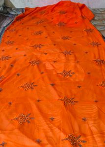 Red  and orange Embroidered georgette combo 2 sare