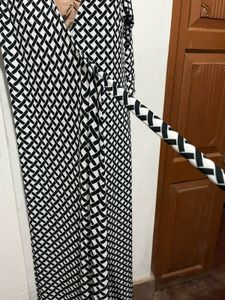Monochrome Geometric Print Wrap Dress