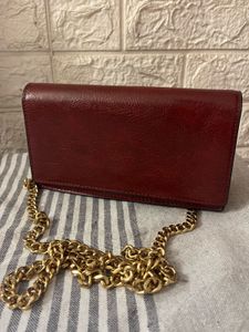 Mango  Maroon Chain Clutch Bag