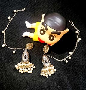 Oxidized Silver Bahubali Jhumka Earrings with Chai