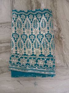 Teal Sequin Fabric saree