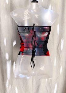 I. Black &amp; Red Floral Strapless Top