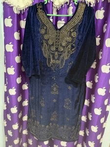 Elegant Blue Velvet Kurta Set
