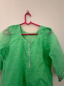 Mint Green Kurta with Dupatta hand stitch