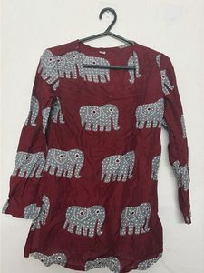 Maroon Elephant Print Kurta