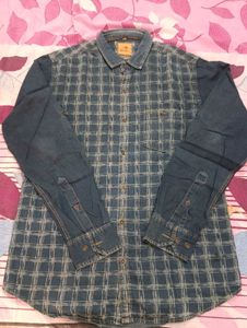 Men's Blue Checkered Denim Shirt
