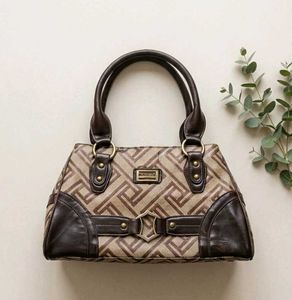 Stylish Brown Geometric Print Handbag