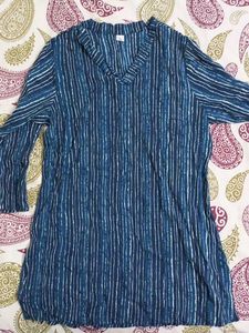 Blue Striped V-Neck Kurta