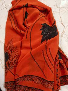 Beautiful Orange Saree with Black Print