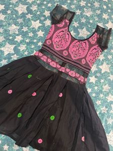 Stylish Pink &amp; Black Embroidered dress