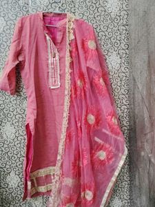 Pink Kurta with Embroidered Duppata