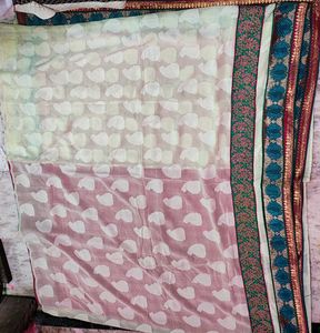 Elegant Pink &amp; Cream Silk Saree
