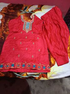 Red Embroidered Kurta Set