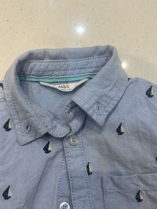Boys Blue Sailboat Shirt &amp; Mint Shorts Set
