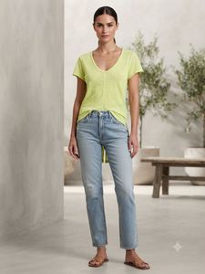 Lime Green V-Neck New T-Shirt